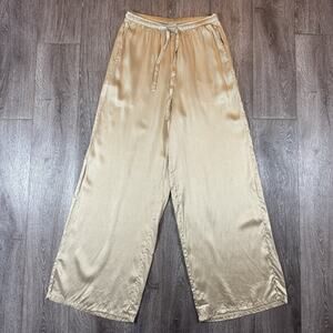 SilkSilky 100% Silk Gold Drawstring Pants Size S Travel Comfort Luxury Lounge